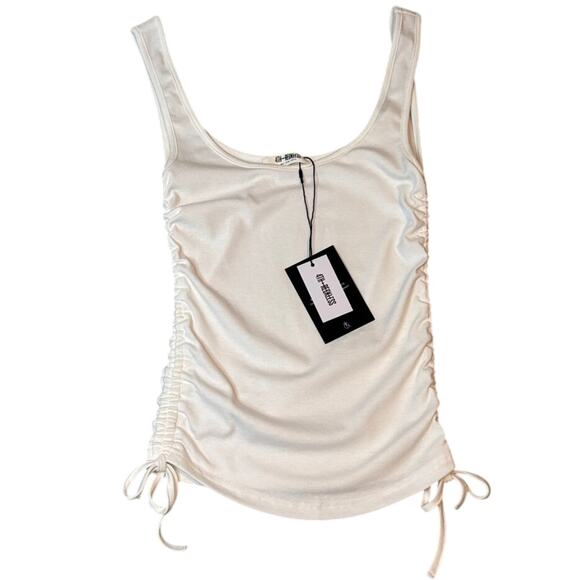 NWT 4th & Reckless White Ruched Tie Tank Top XS | Scoop Neck Stretch - Picture 4 of 7